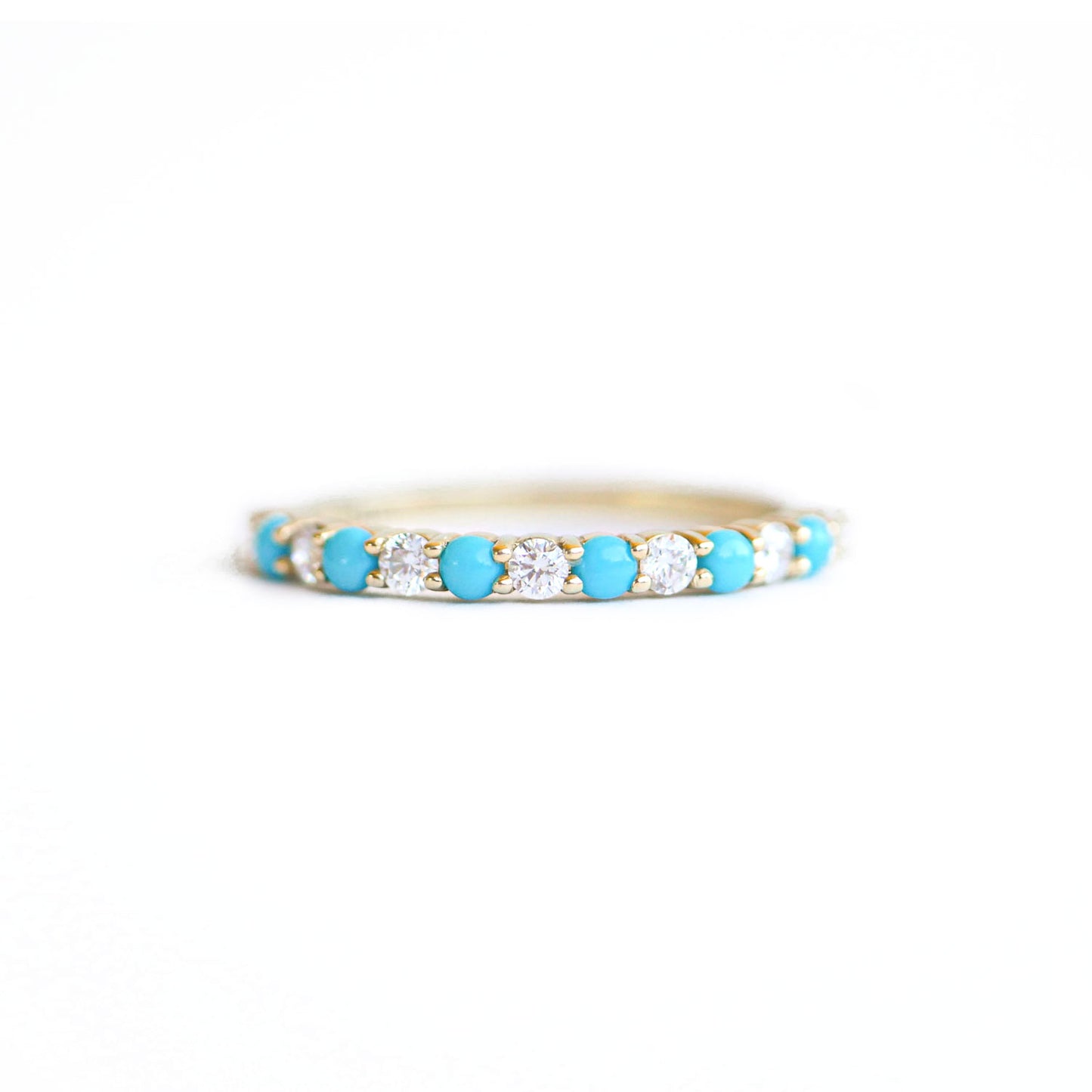 Turquoise & Diamond 2mm Shared Prong Band