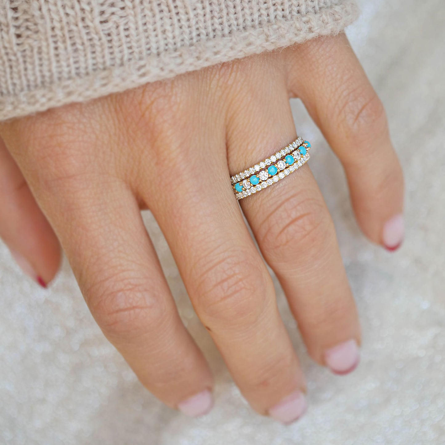 Turquoise & Diamond 2mm Shared Prong Band