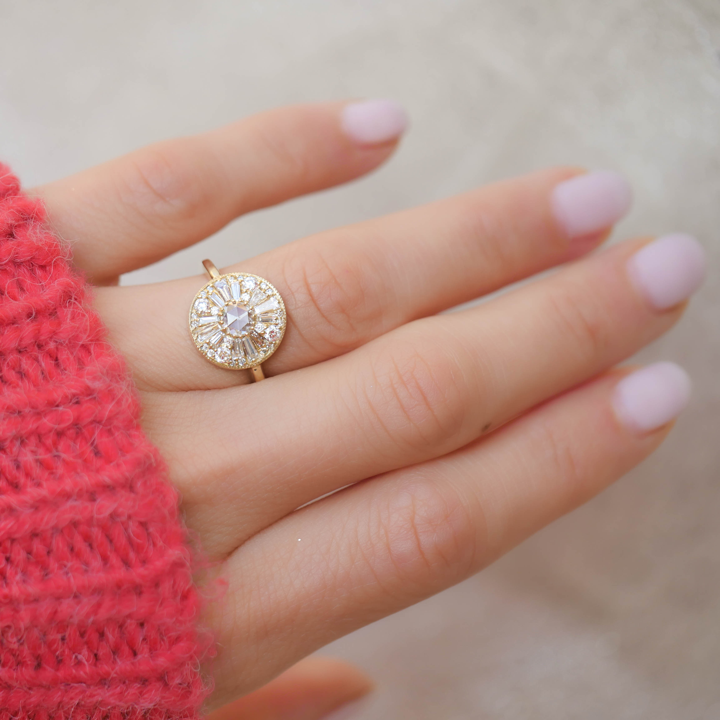 Round Shape Rose Cut Diamond Mosaic Ring