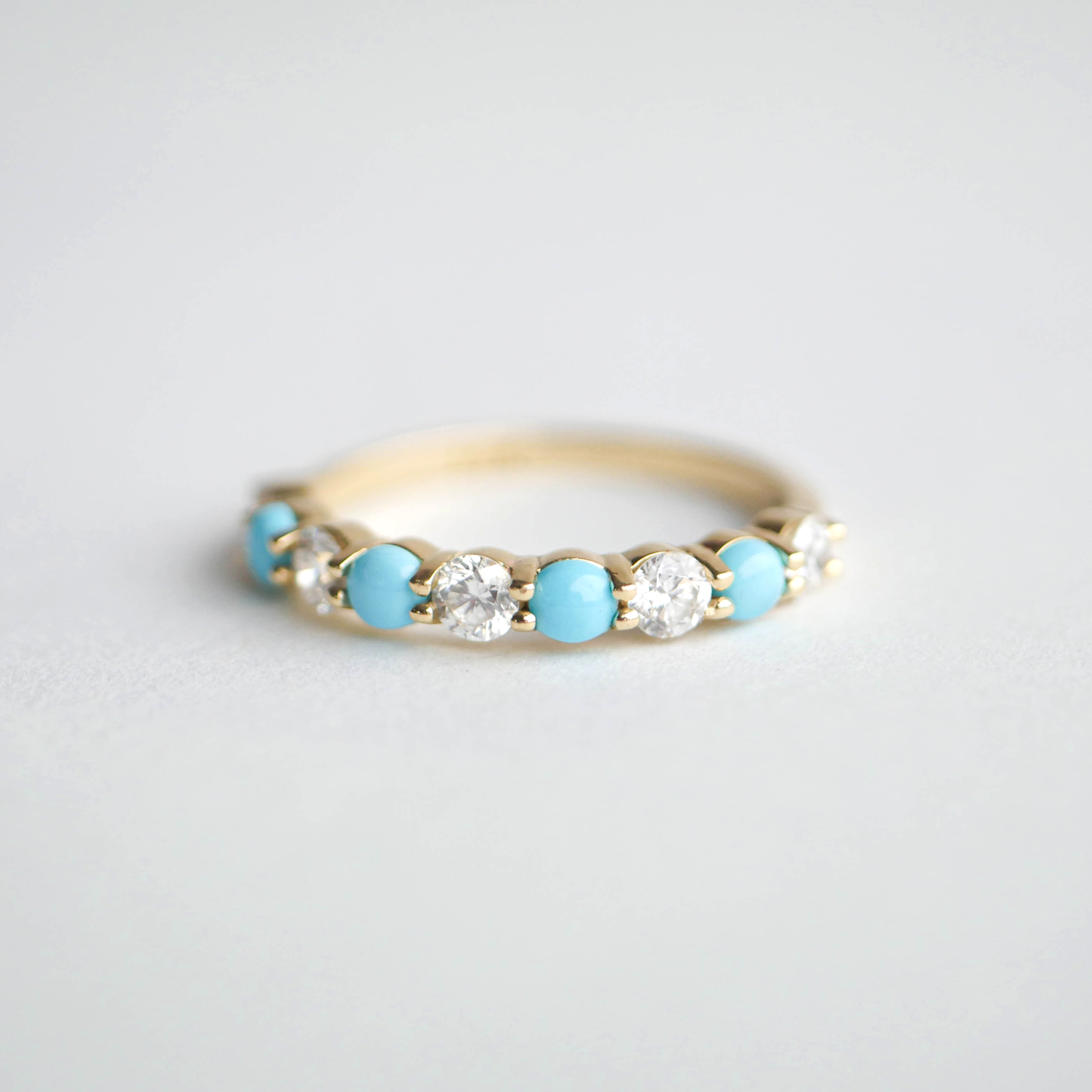 Turquoise & Diamond 3mm Shared Prong Ring