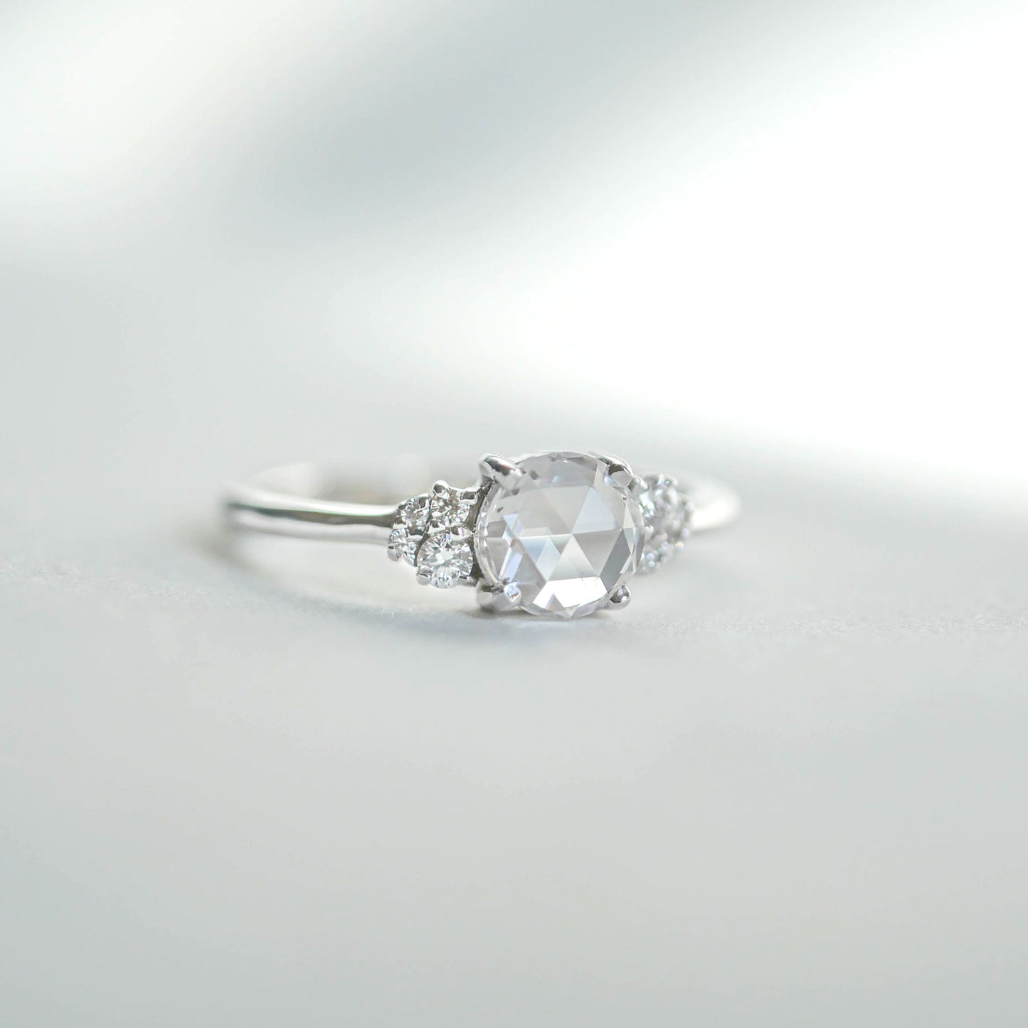 Custom Rose Cut Diamond Cluster Engagement Ring
