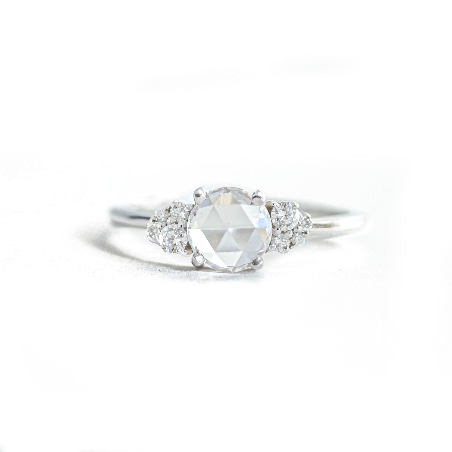 Custom Rose Cut Diamond Cluster Engagement Ring