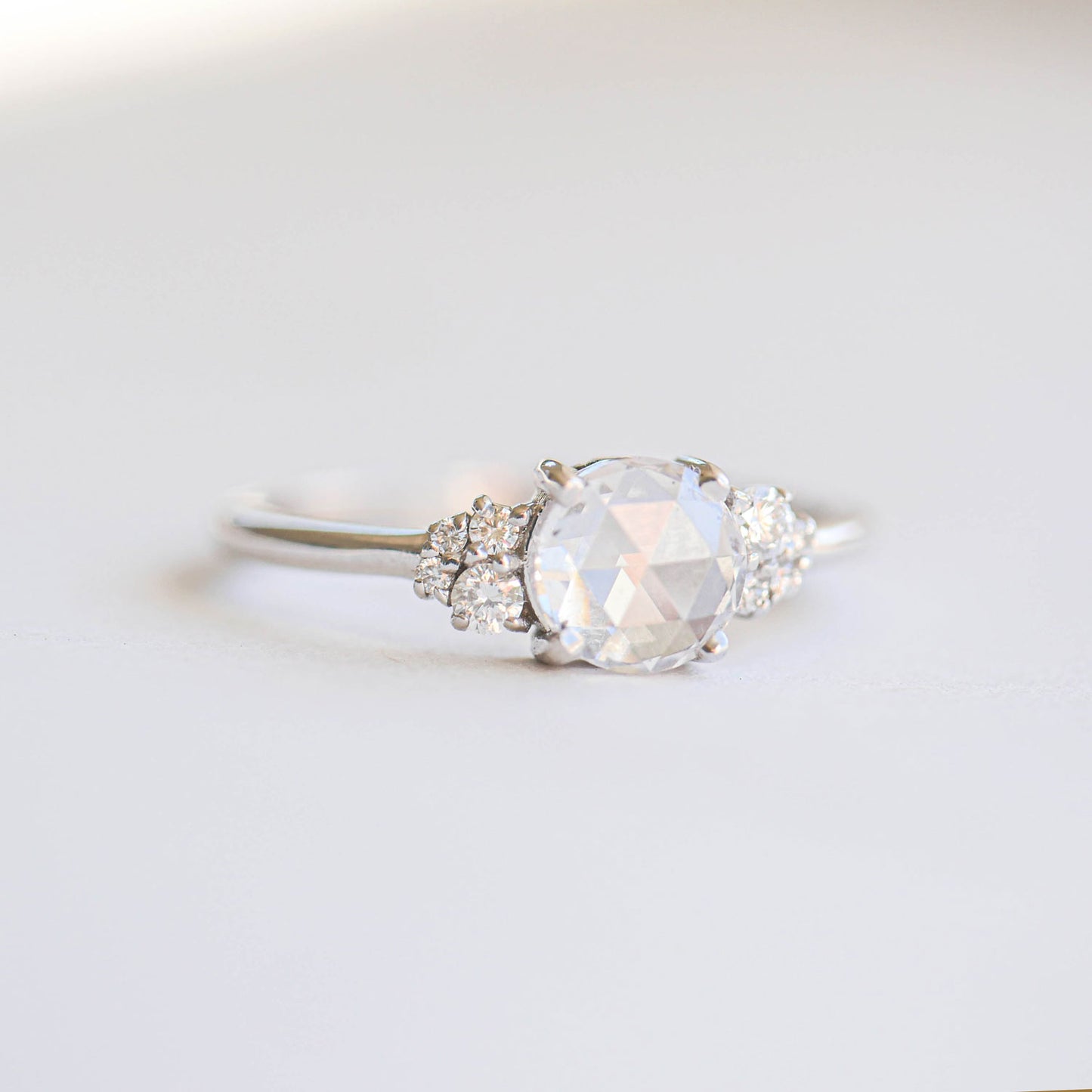 Custom Rose Cut Diamond Cluster Engagement Ring