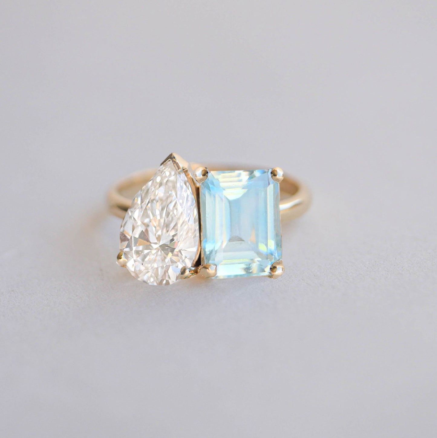 Aquamarine & Lab-Created Pear Diamond Moi et Toi Ring Set