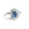 Custom Emerald Cut Teal Sapphire Deco Halo Engagement Ring