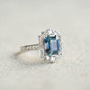 Custom Emerald Cut Teal Sapphire Deco Halo Engagement Ring