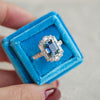 Custom Emerald Cut Teal Sapphire Deco Halo Engagement Ring