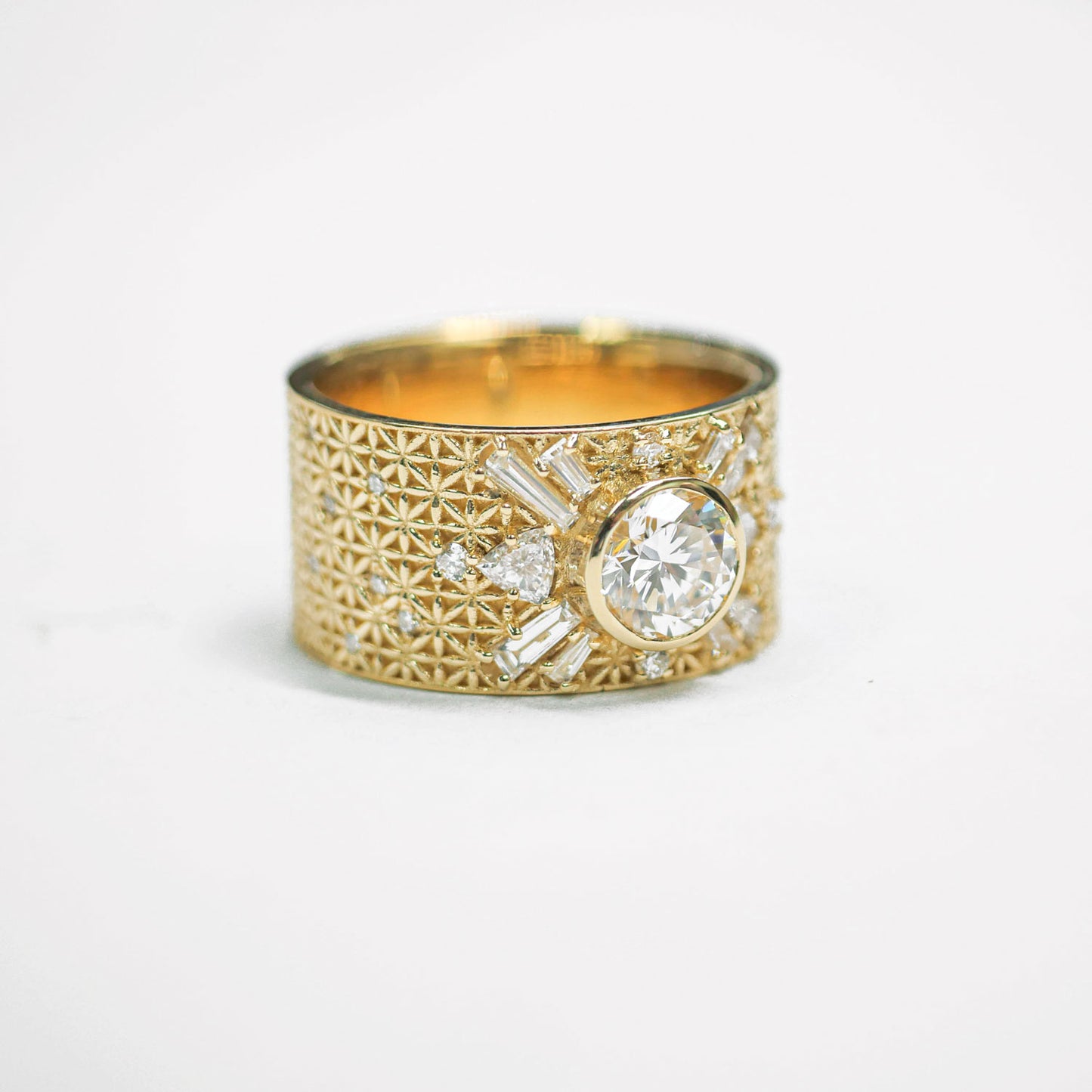 Custom Heirloom Diamond Wide Antique Star Sunburst Ring
