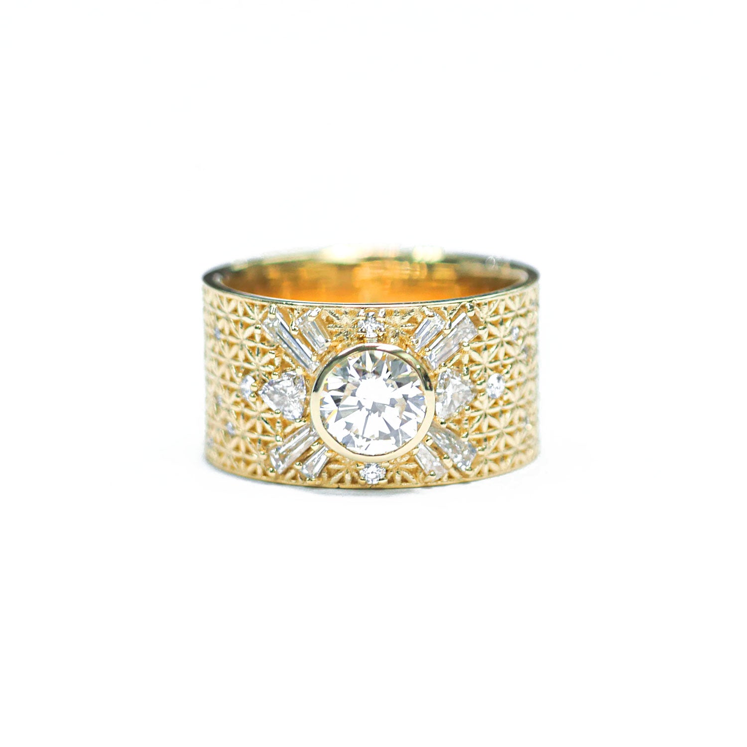 Custom Heirloom Diamond Wide Antique Star Sunburst Ring
