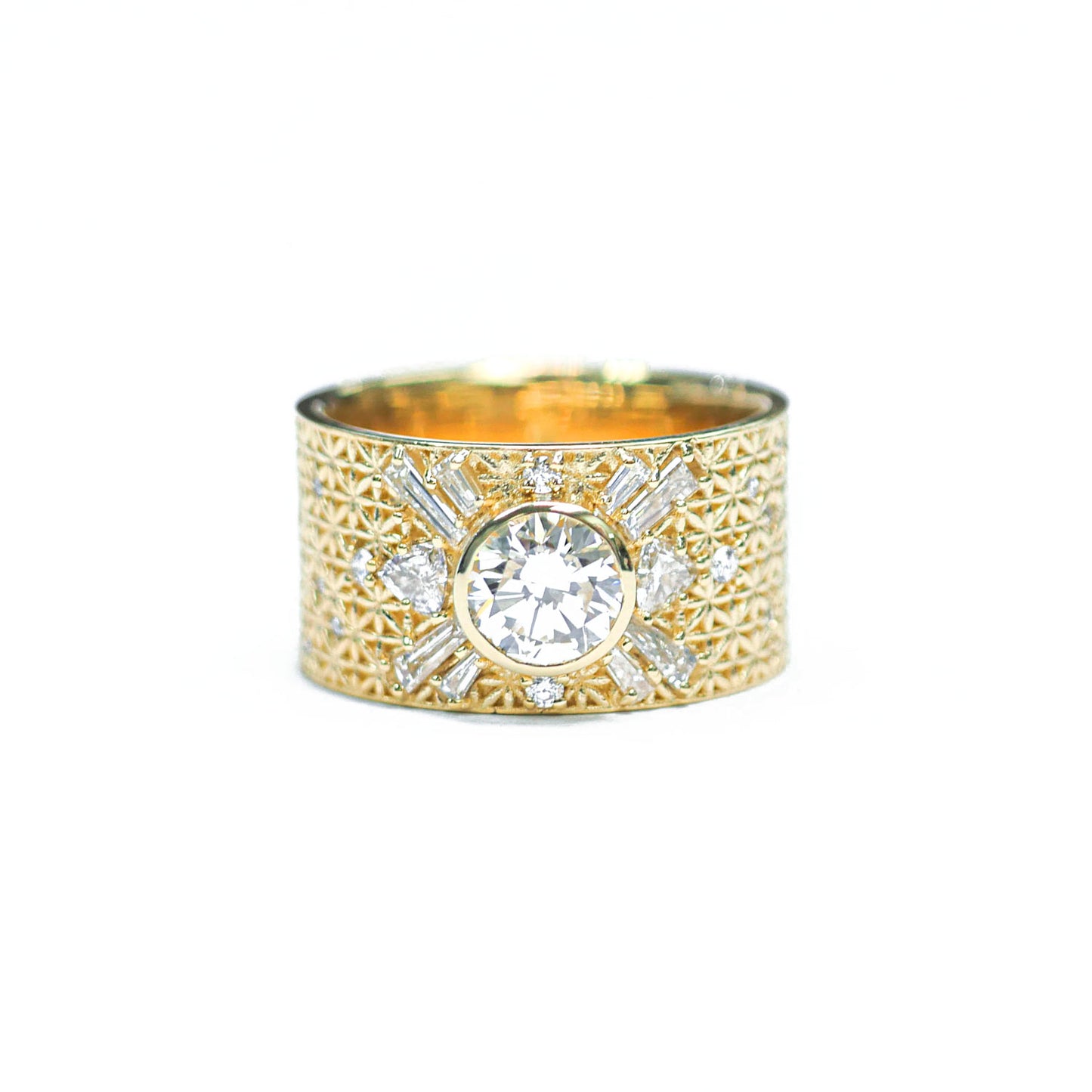 Custom Heirloom Diamond Wide Antique Star Sunburst Ring