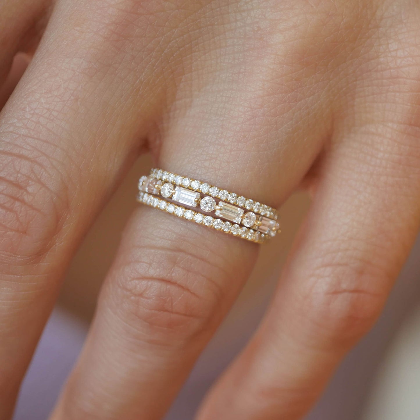 Floating Baguette & Round Diamond Ring