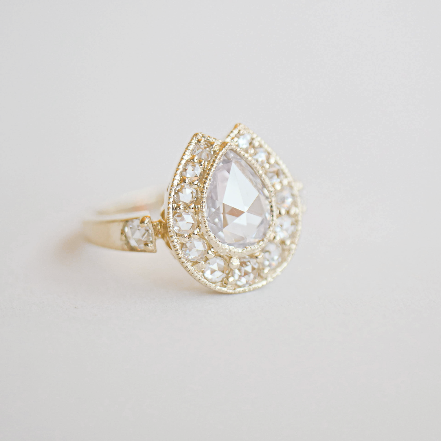 Custom Rose Cut Diamond Horseshoe Ring
