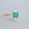 Custom Deco Asscher Diamond Mosaic Ring with Emerald