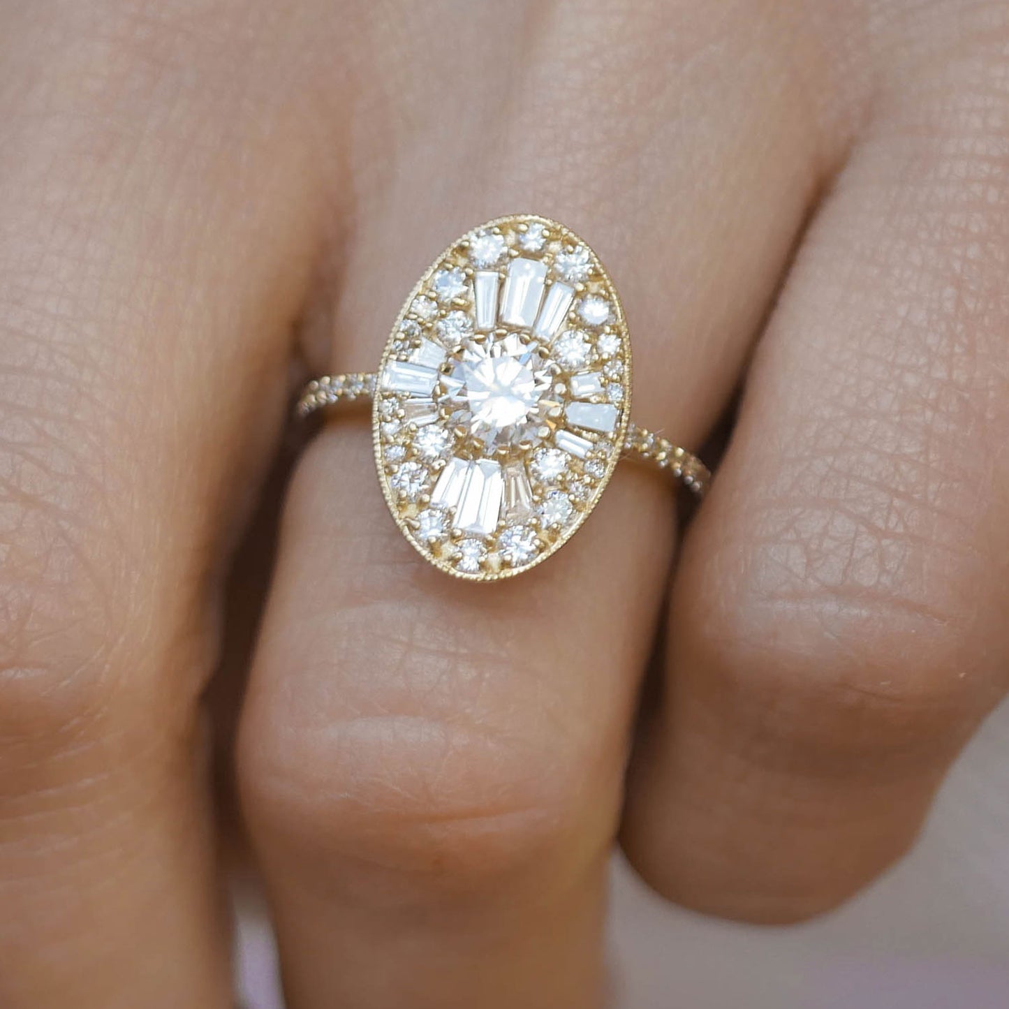 Custom Oval Ballerina Round Diamond Mosaic Ring
