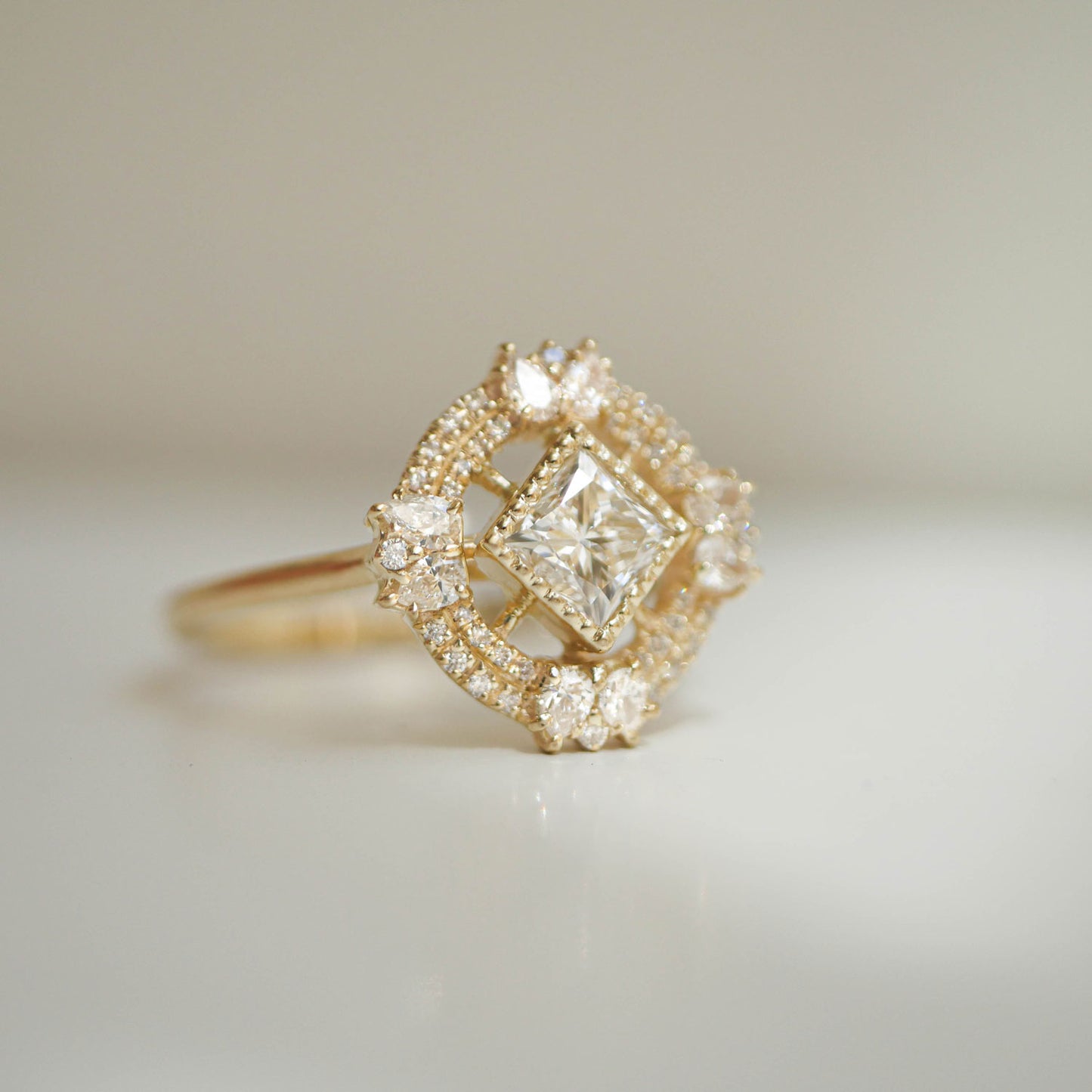 Custom Lilibird Diamond Mosaic Ring Princess Cut Center