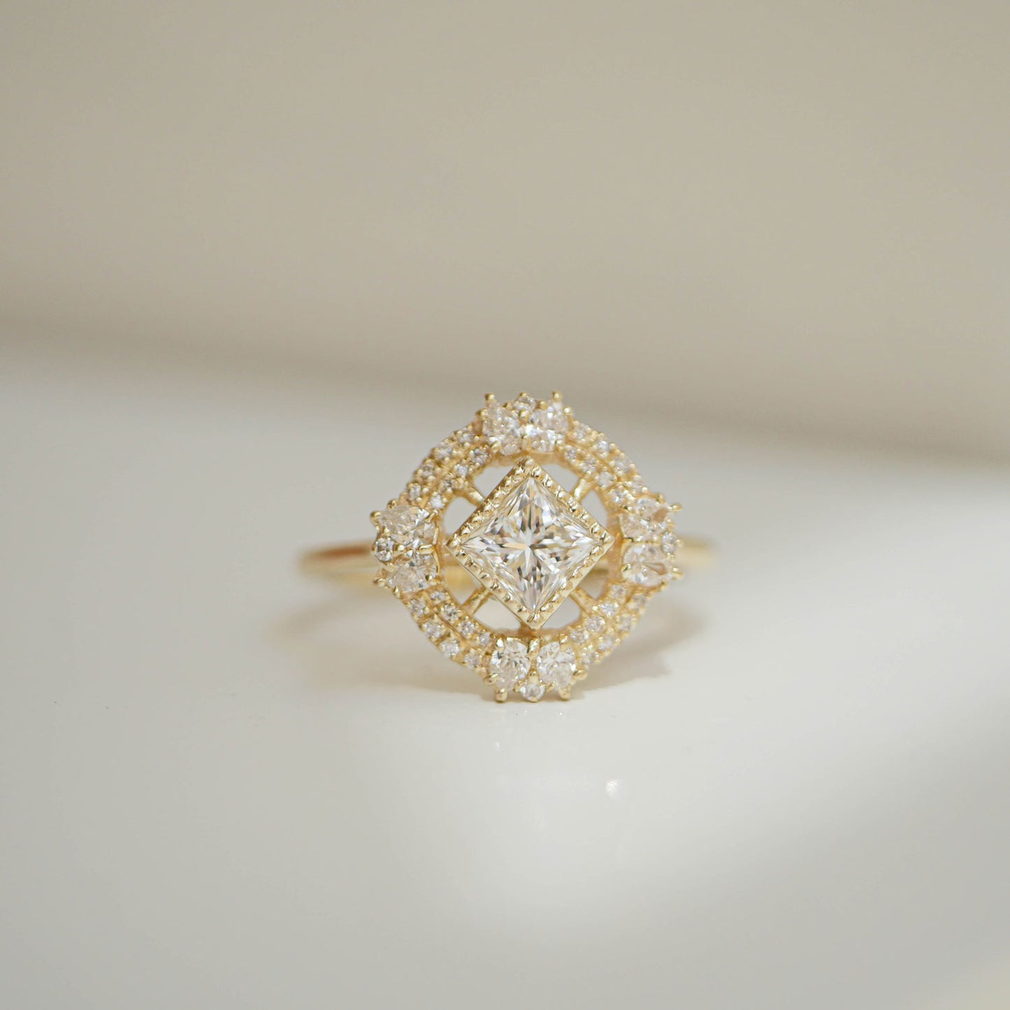 Custom Lilibird Diamond Mosaic Ring Princess Cut Center