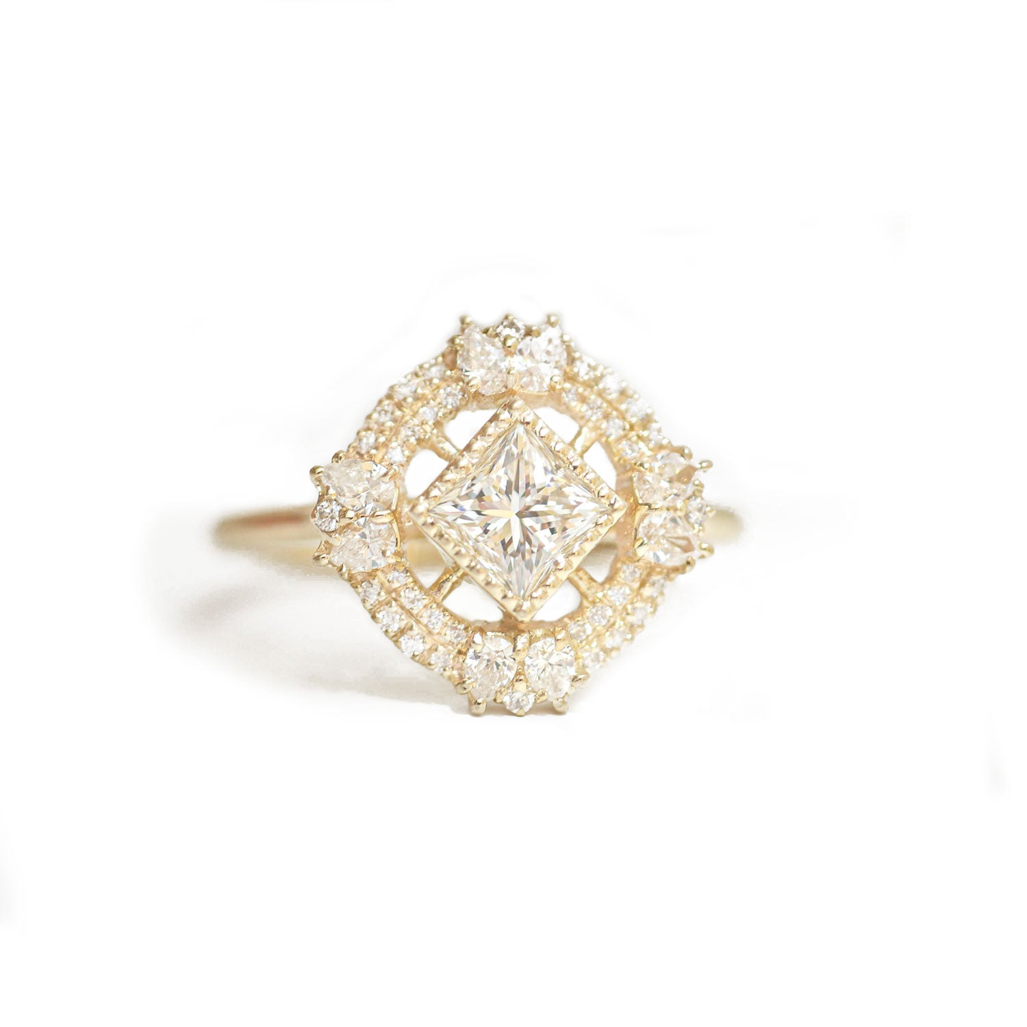 Custom Lilibird Diamond Mosaic Ring Princess Cut Center