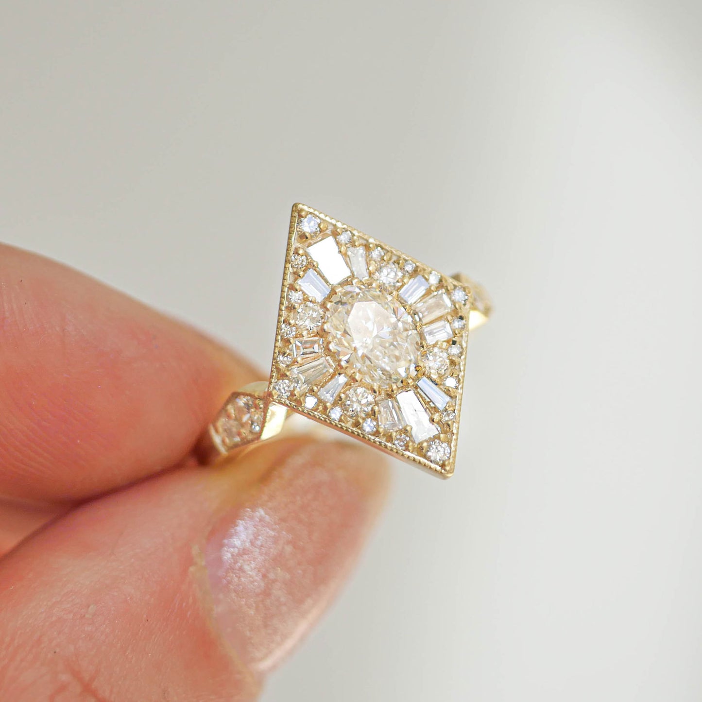 Custom Kite Shape Oval Diamond Mosaic Ring