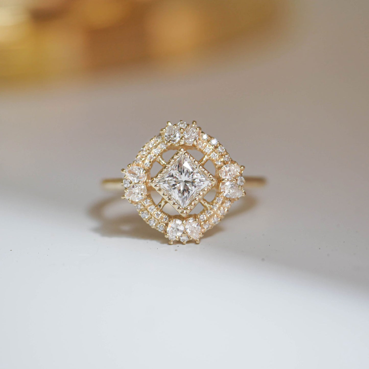 Custom Lilibird Diamond Mosaic Ring Princess Cut Center