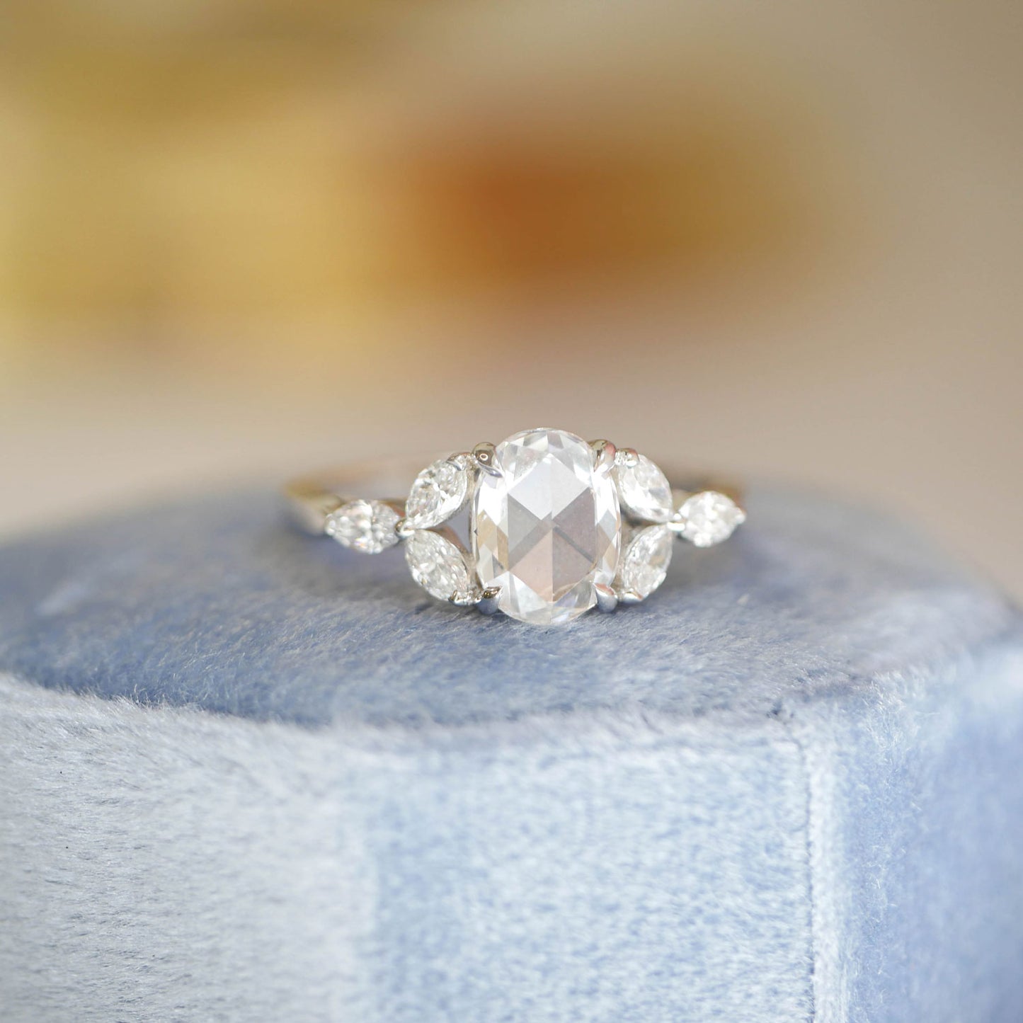 Oval Rose Cut Diamond & Marquise Diamond Ring