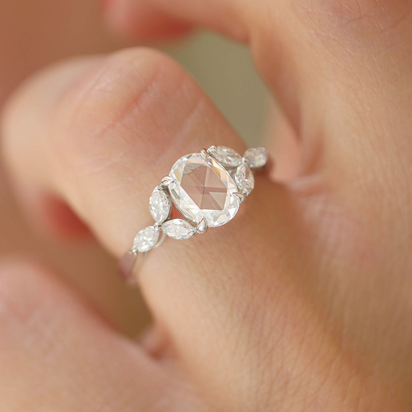 Oval Rose Cut Diamond & Marquise Diamond Ring