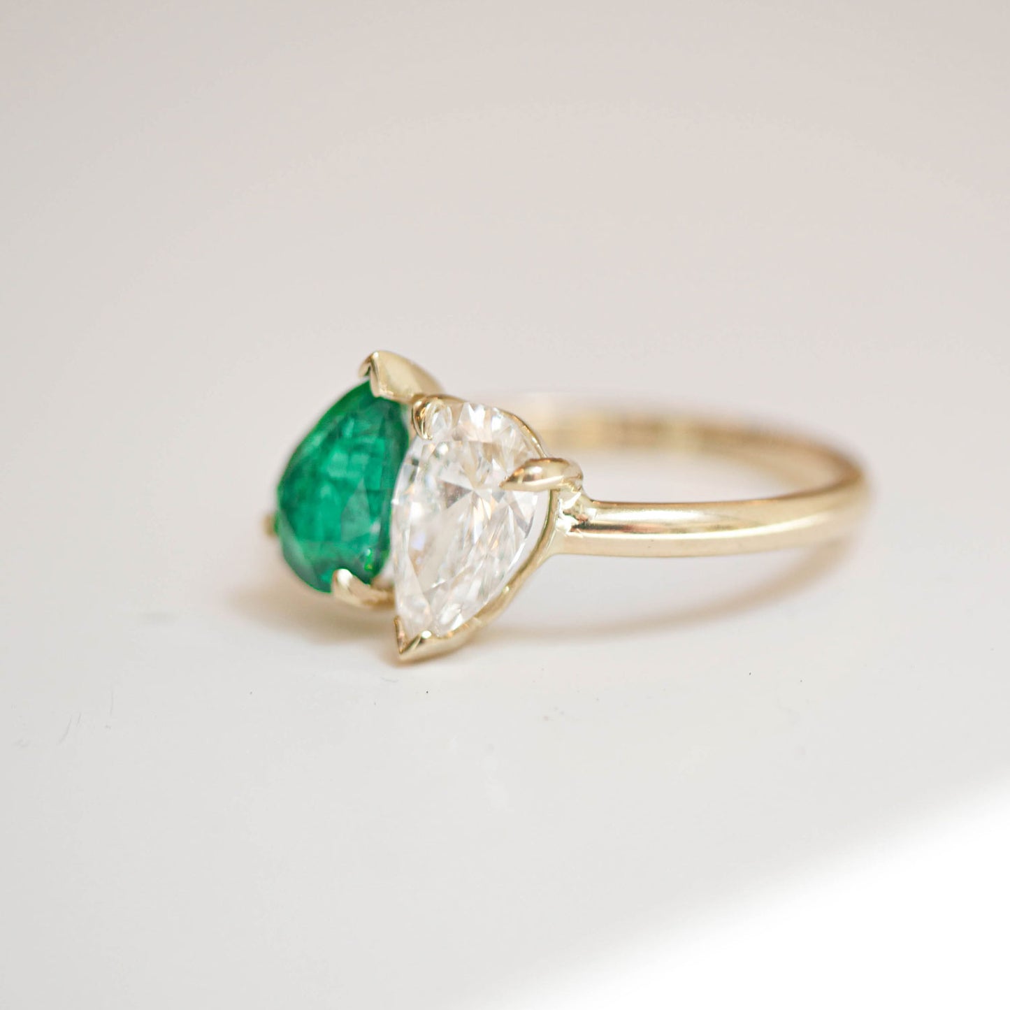 Pear Shaped Emerald & Diamond Toi et Moi Ring