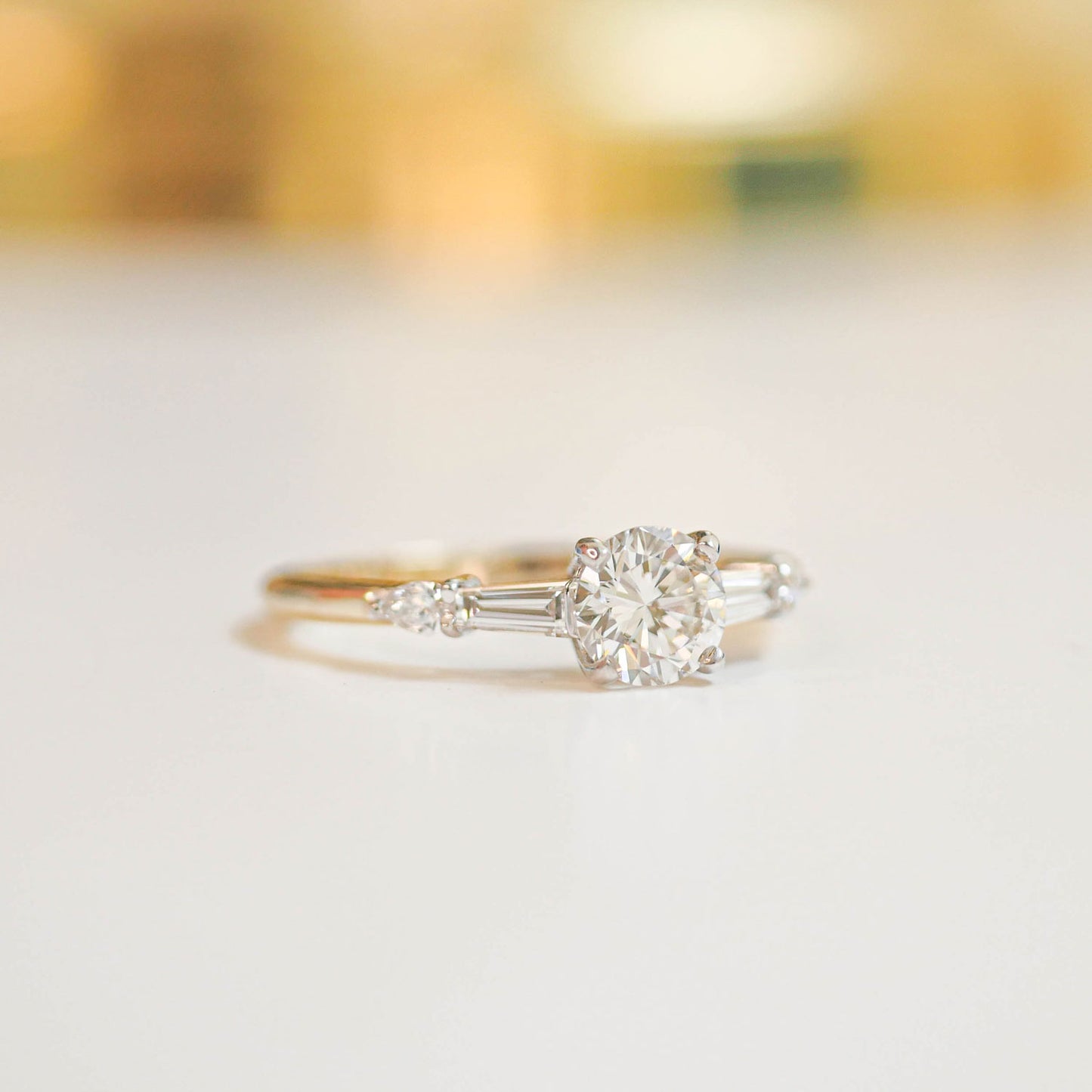 Custom Round Baguette & Pear Diamond Ring