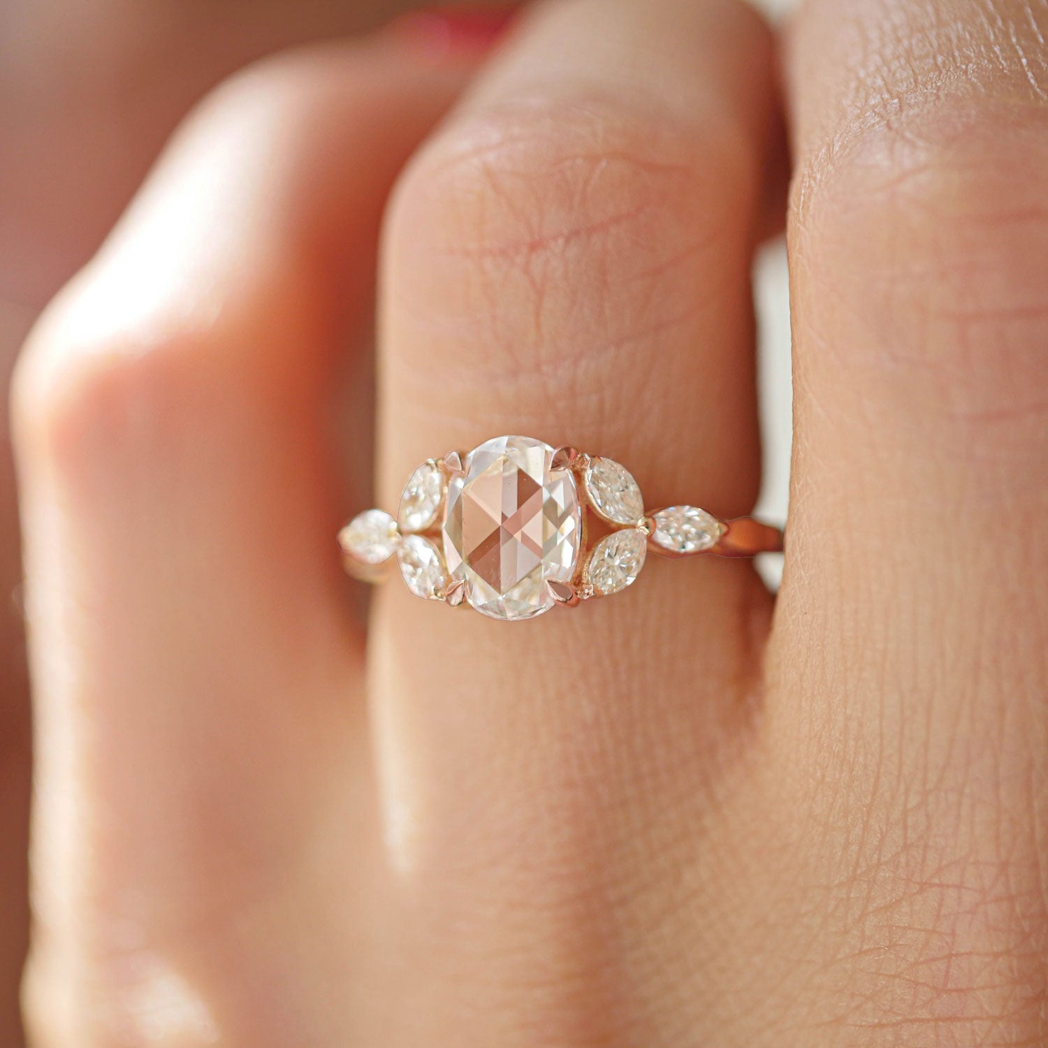 Oval Rose Cut Diamond & Marquise Diamond Ring