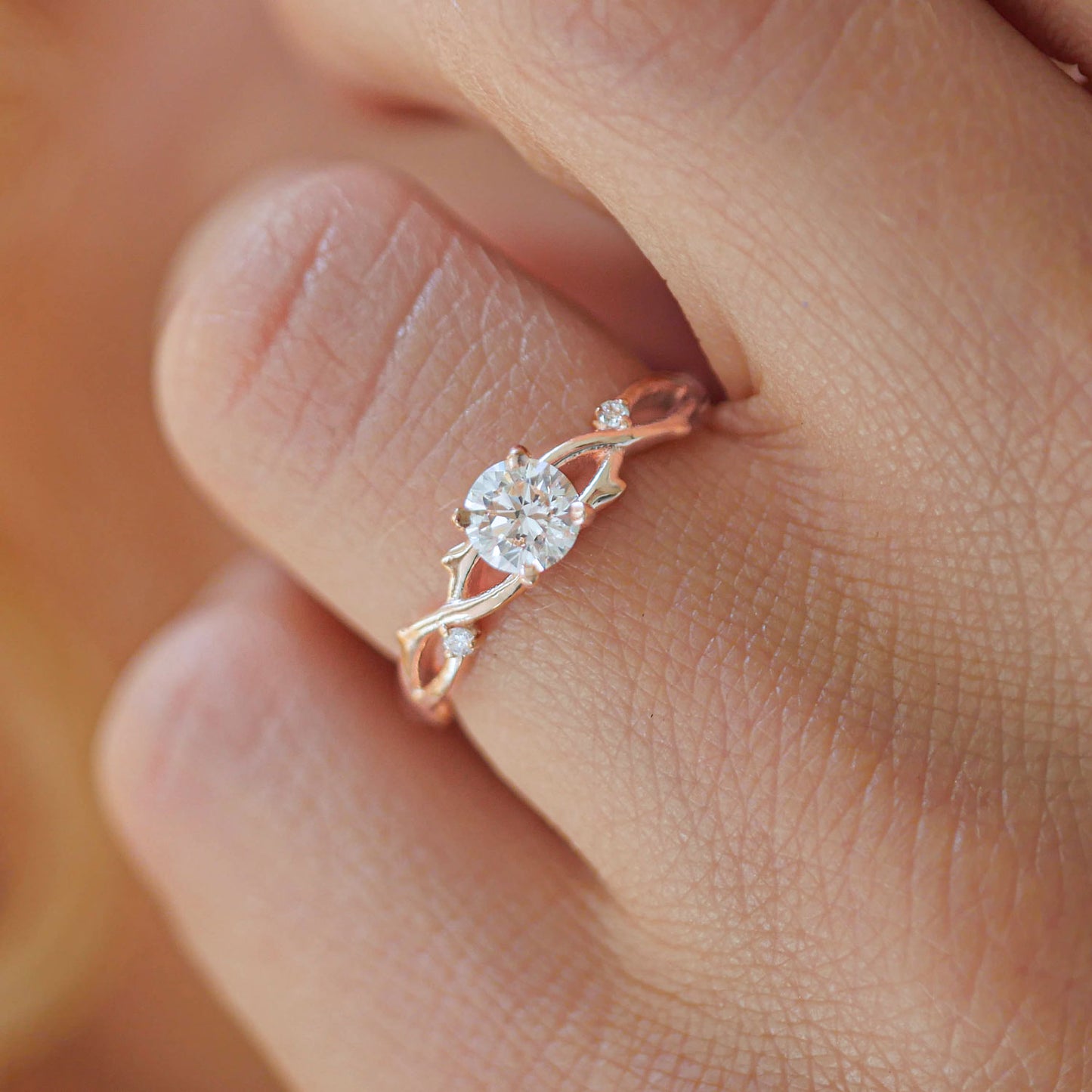 Custom Rose Gold Diamond Vine Ring