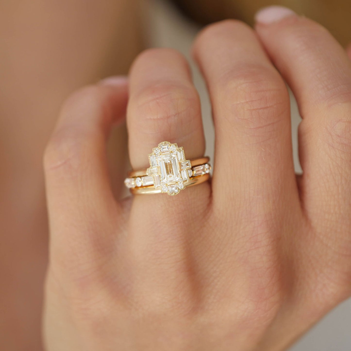 Deco Emerald Cut Diamond Ring