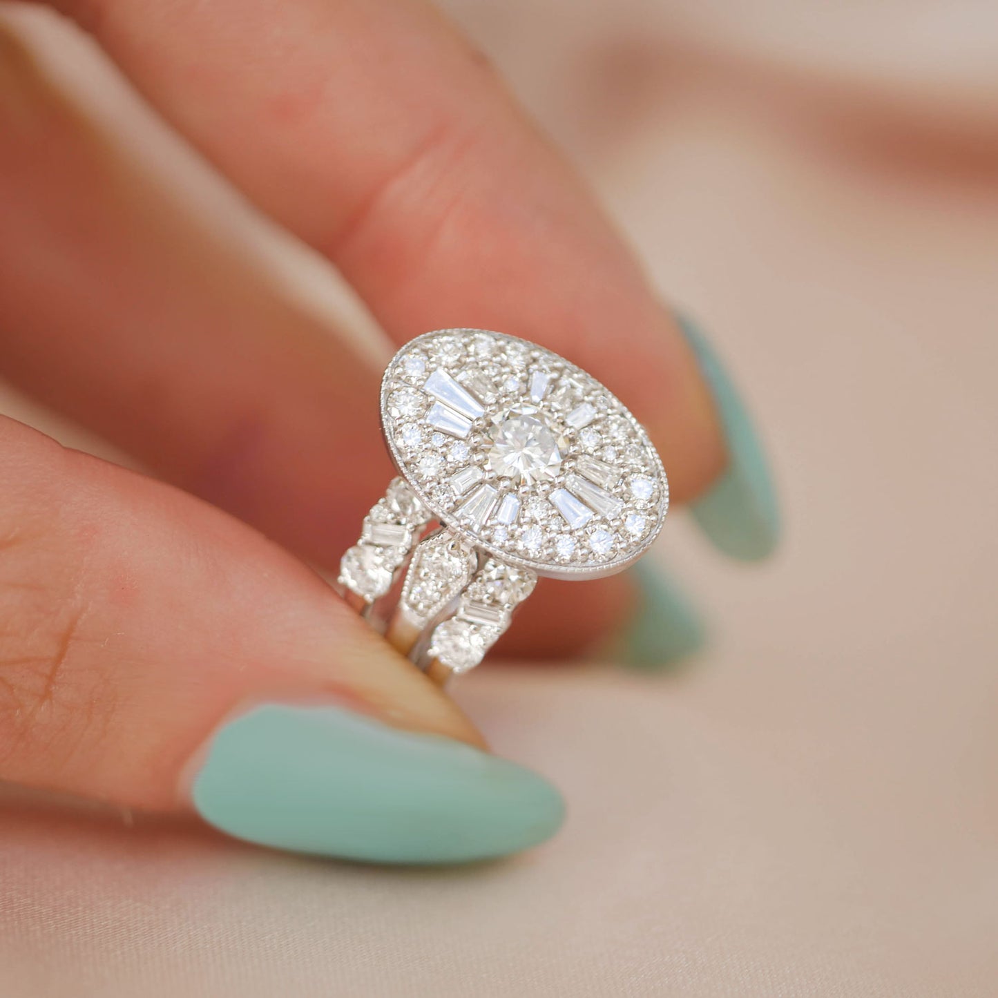 Oval Shape Ballerina Round Diamond Mosaic Ring