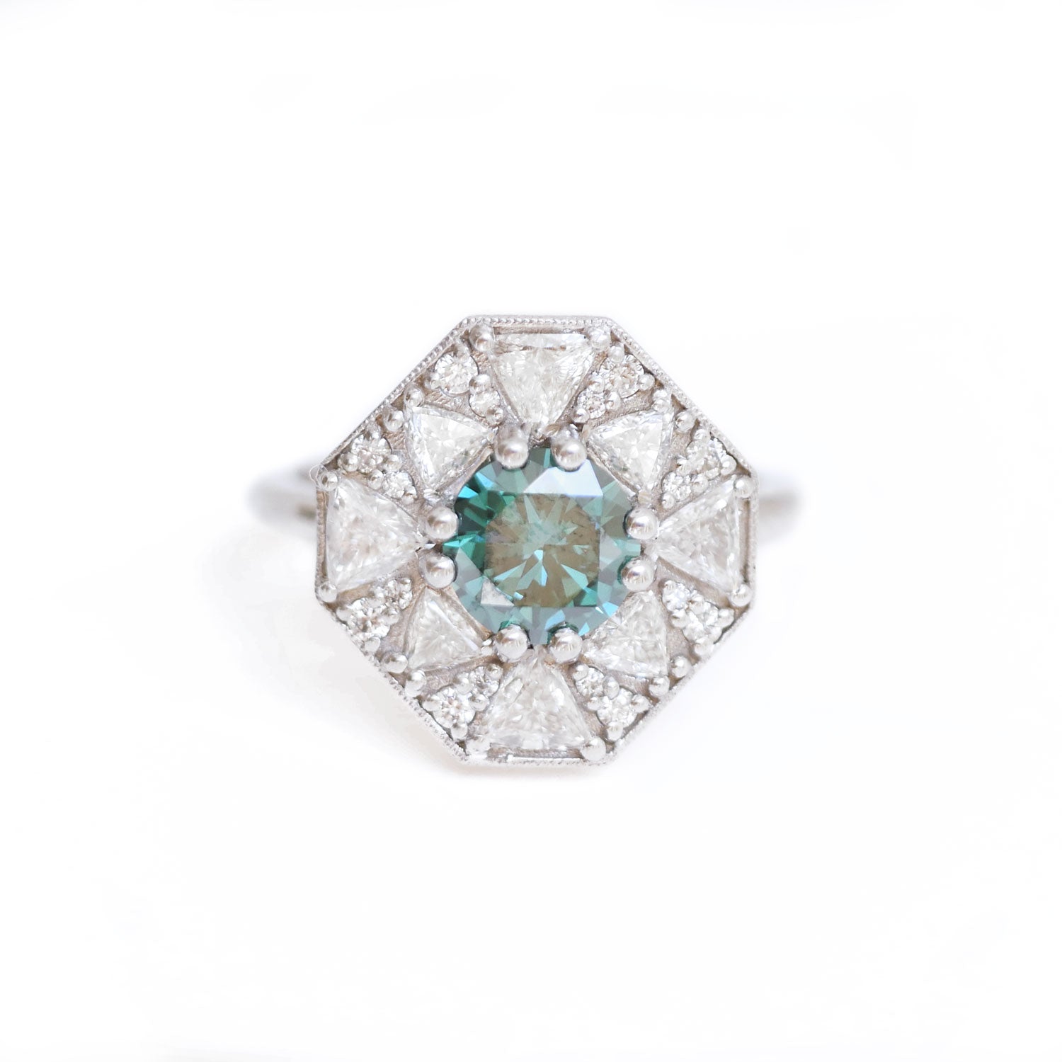 Custom Blue Diamond Octagon Shape Trillion & Diamond Mosaic Ring