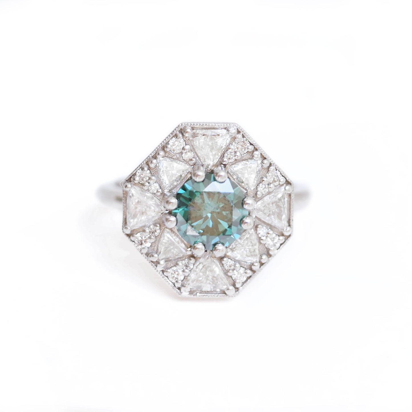 Custom Blue Diamond Octagon Shape Trillion & Diamond Mosaic Ring