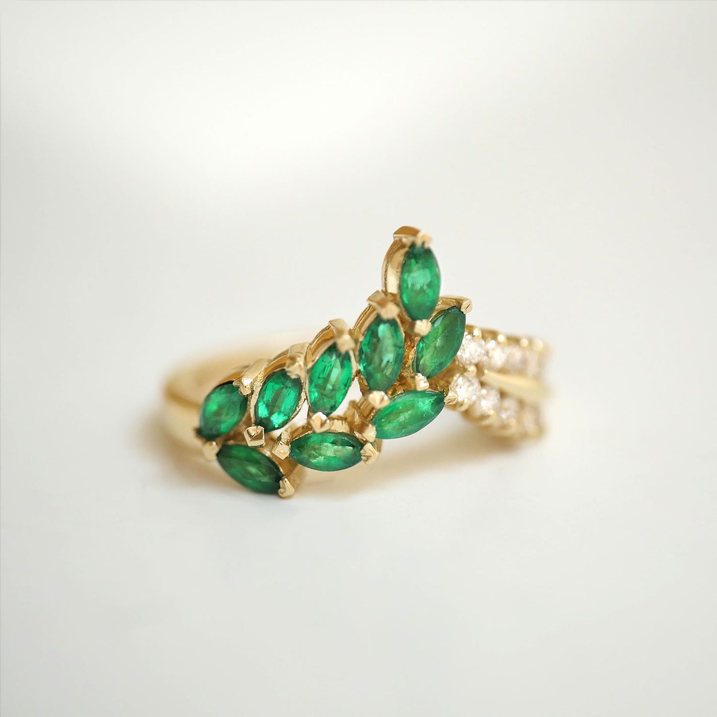 Custom Emerald & Diamond Leaf Ring