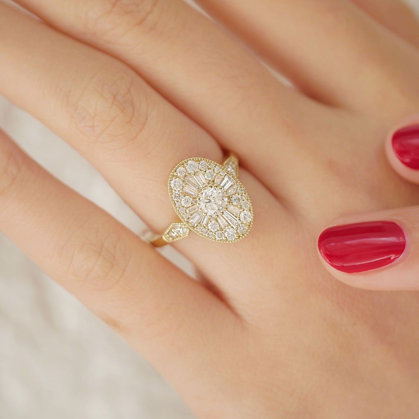 Oval Shape Ballerina Round Diamond Mosaic Ring