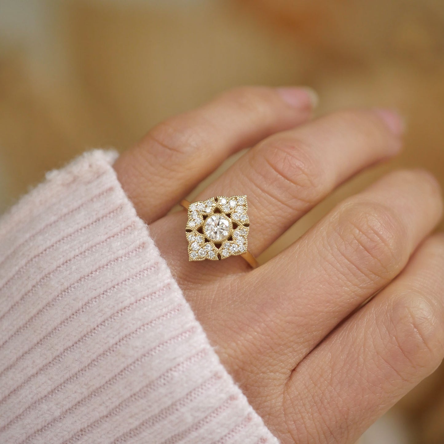 Deco Baroque Round Brilliant Diamond Mosaic Ring