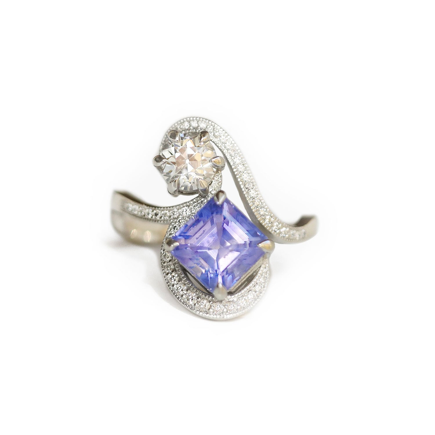 Custom Violet Sapphire & Diamond Toi et Moi Ring