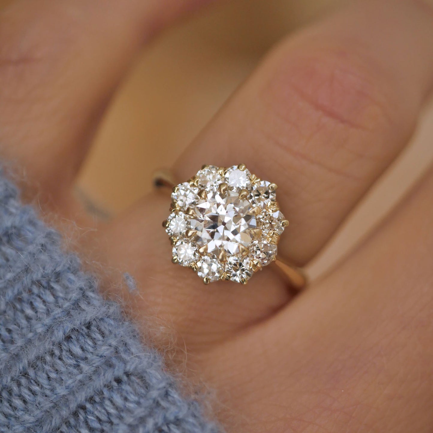 Old European Cut Diamond Cluster Ring