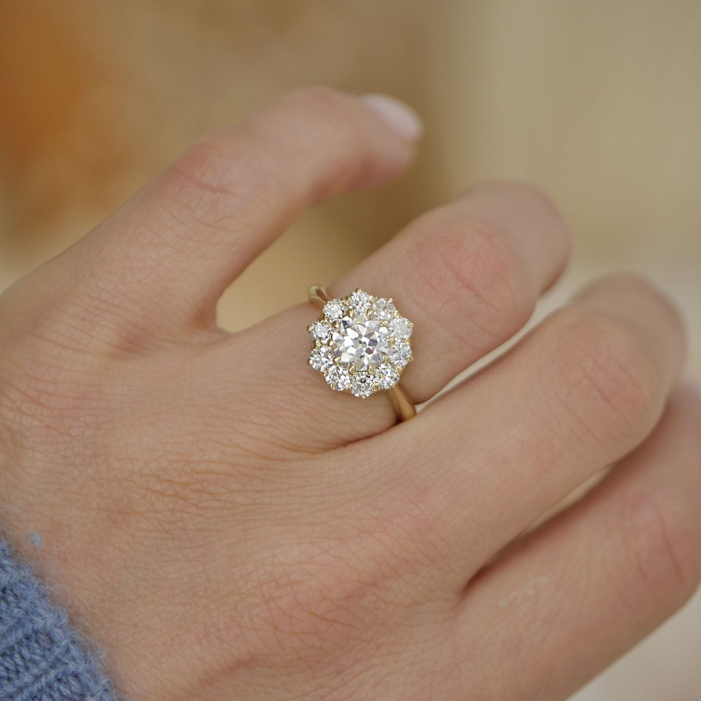 Old European Cut Diamond Cluster Ring