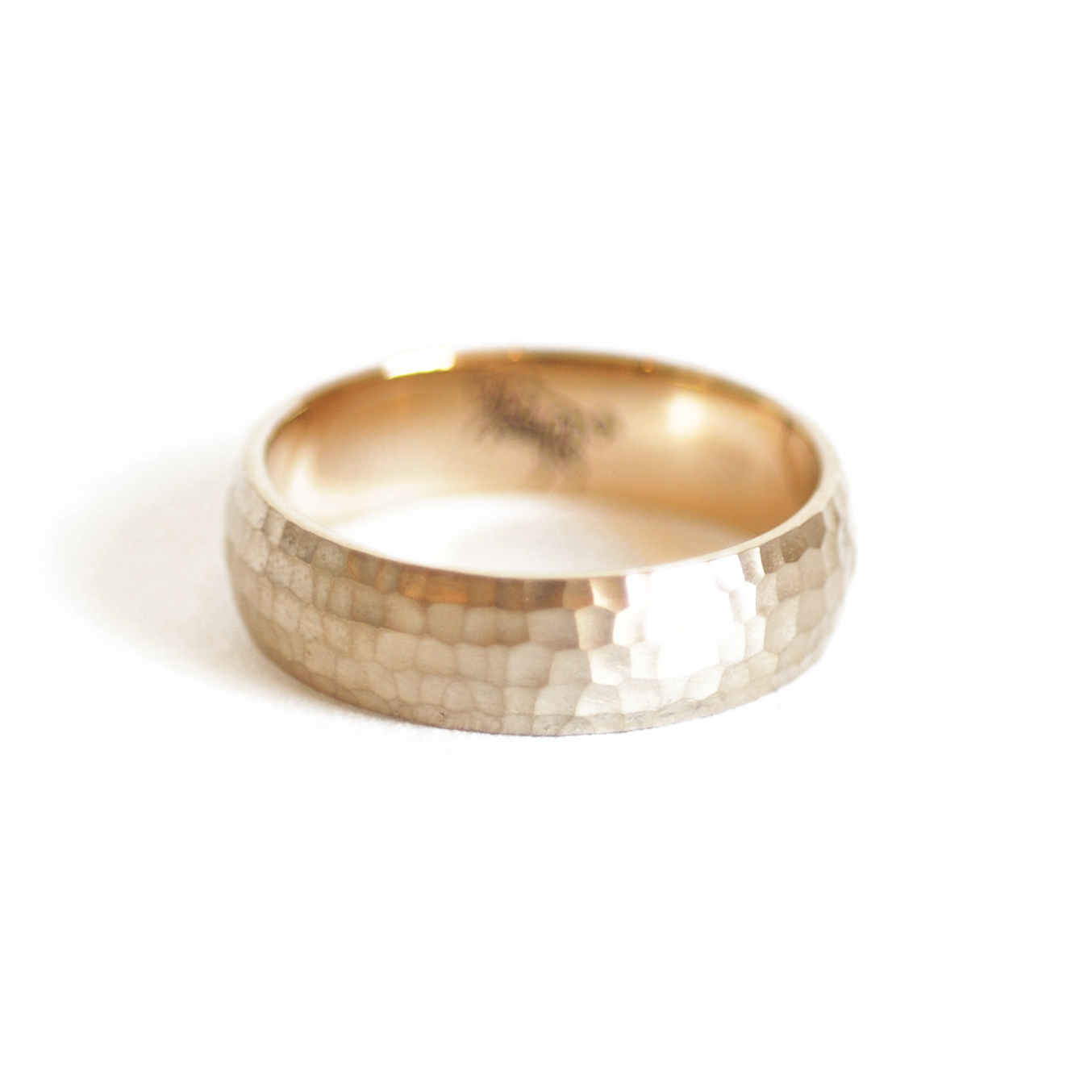 Custom Family Seal Satin Hammered Mens Wedding Ring