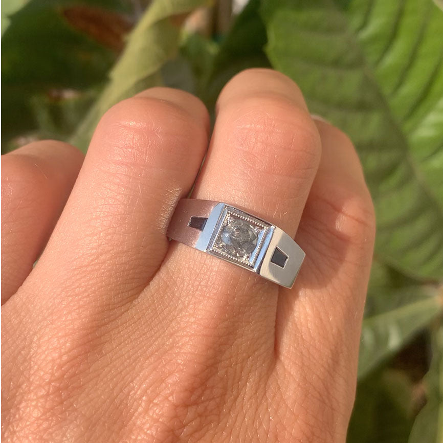 Deco Salt and Pepper Diamond Men's Engagement Ring