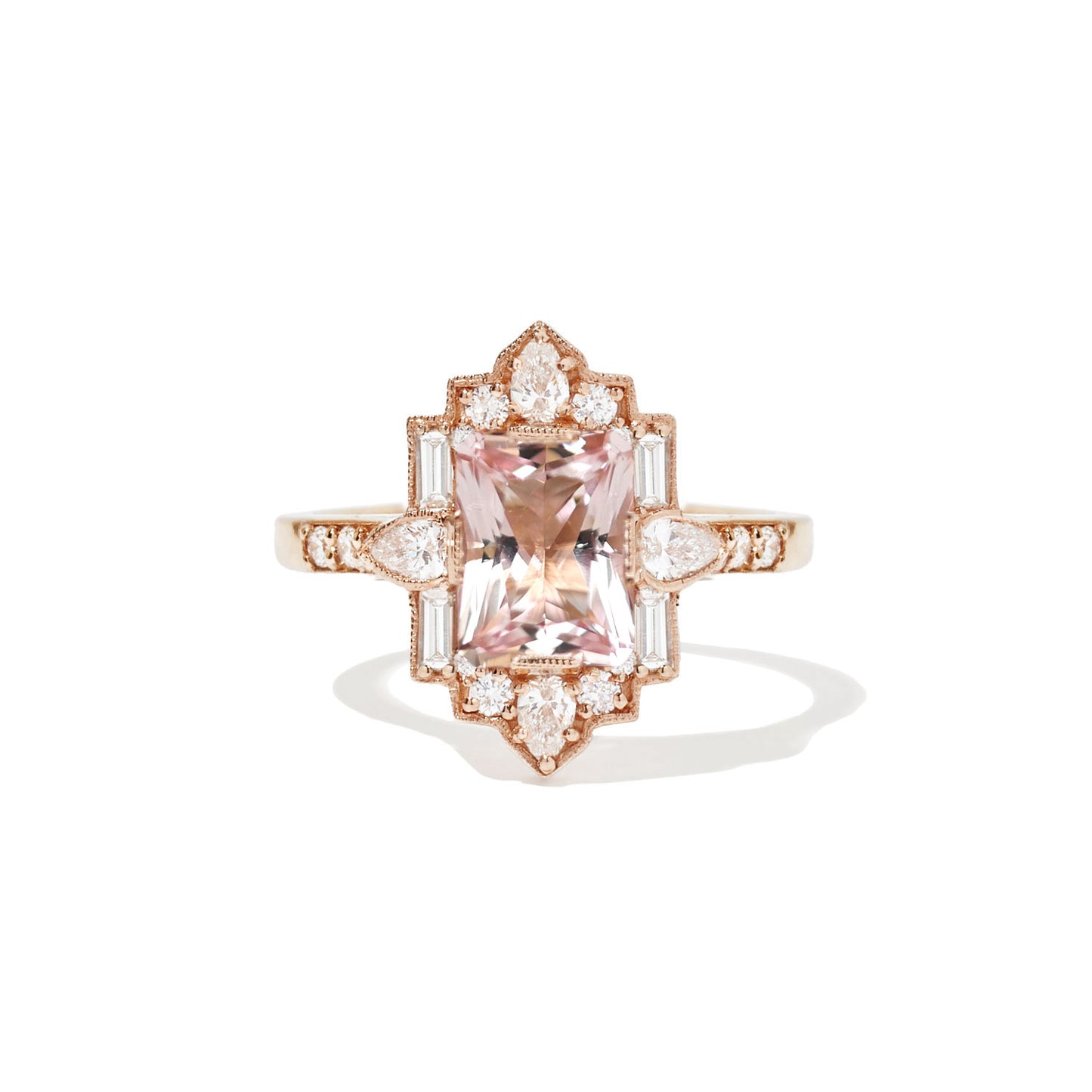 Deco Emerald & Pear Morganite Mosaic Ring