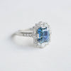 Custom Emerald Cut Teal Sapphire Deco Halo Engagement Ring