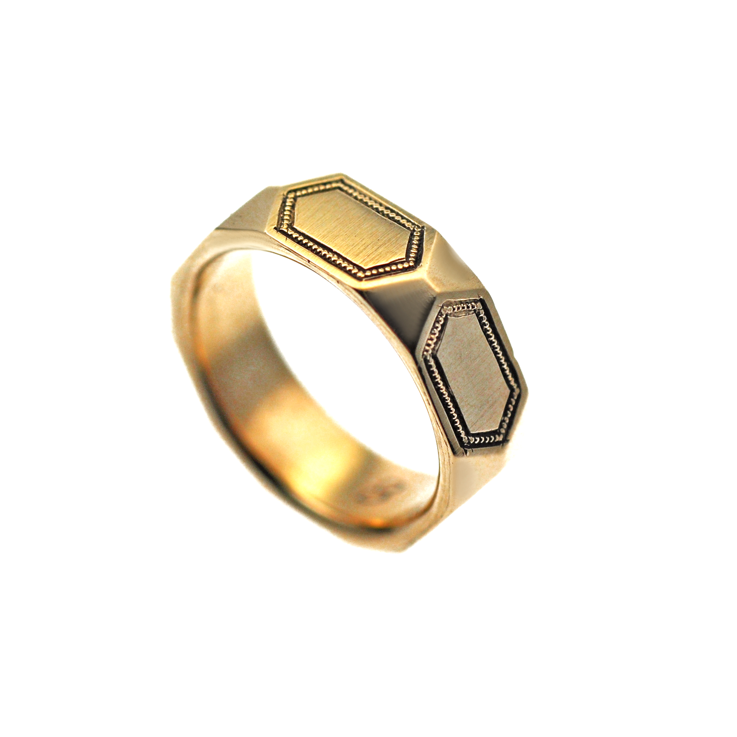 Custom Engraved Hexagon Gold Men's Wedding Ring