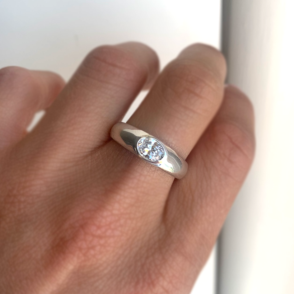 Oval Moissanite Signet Ring