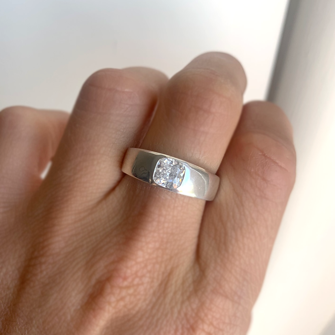 Cushion Moissanite Signet Ring