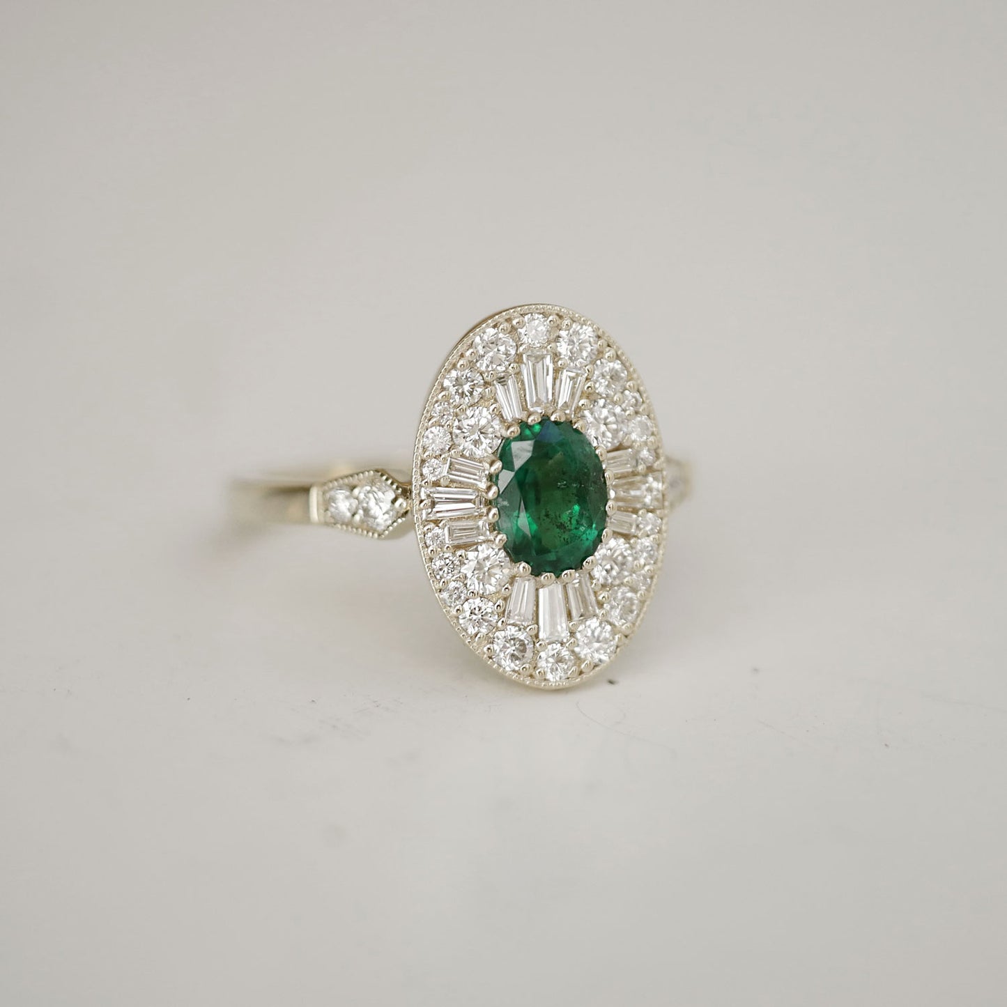 Emerald Oval Ballerina Diamond Mosaic Ring