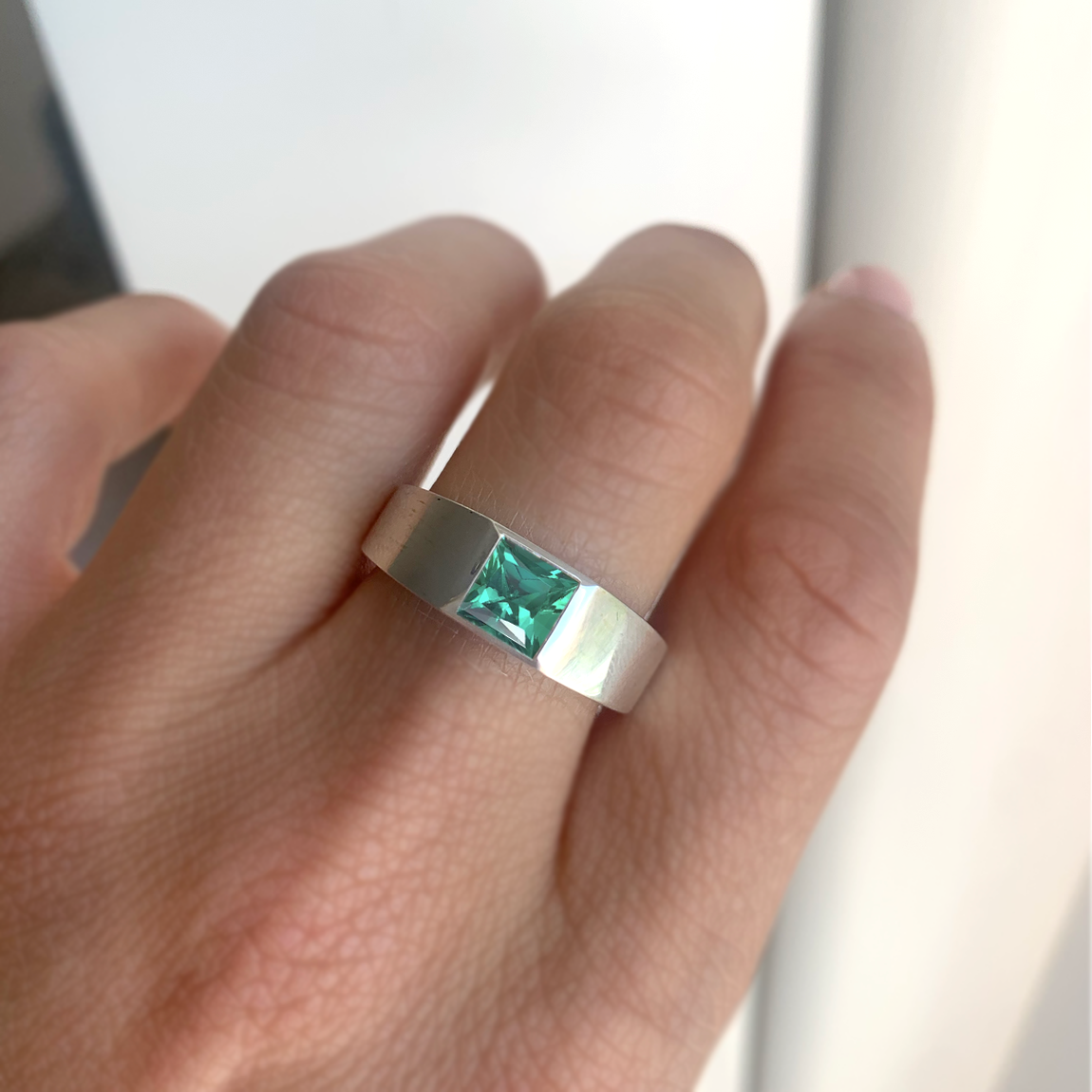 Princess Cut Emerald Signet Ring