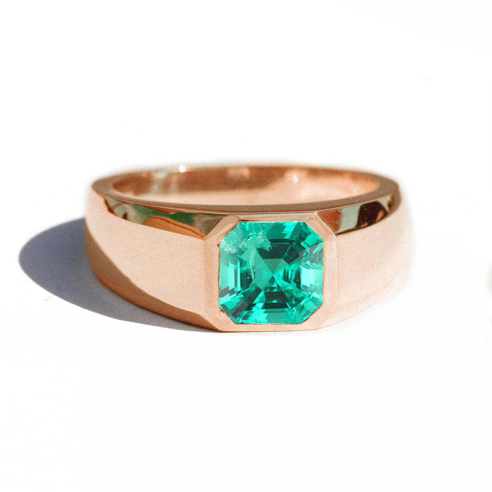 Asscher Cut Emerald Signet Ring