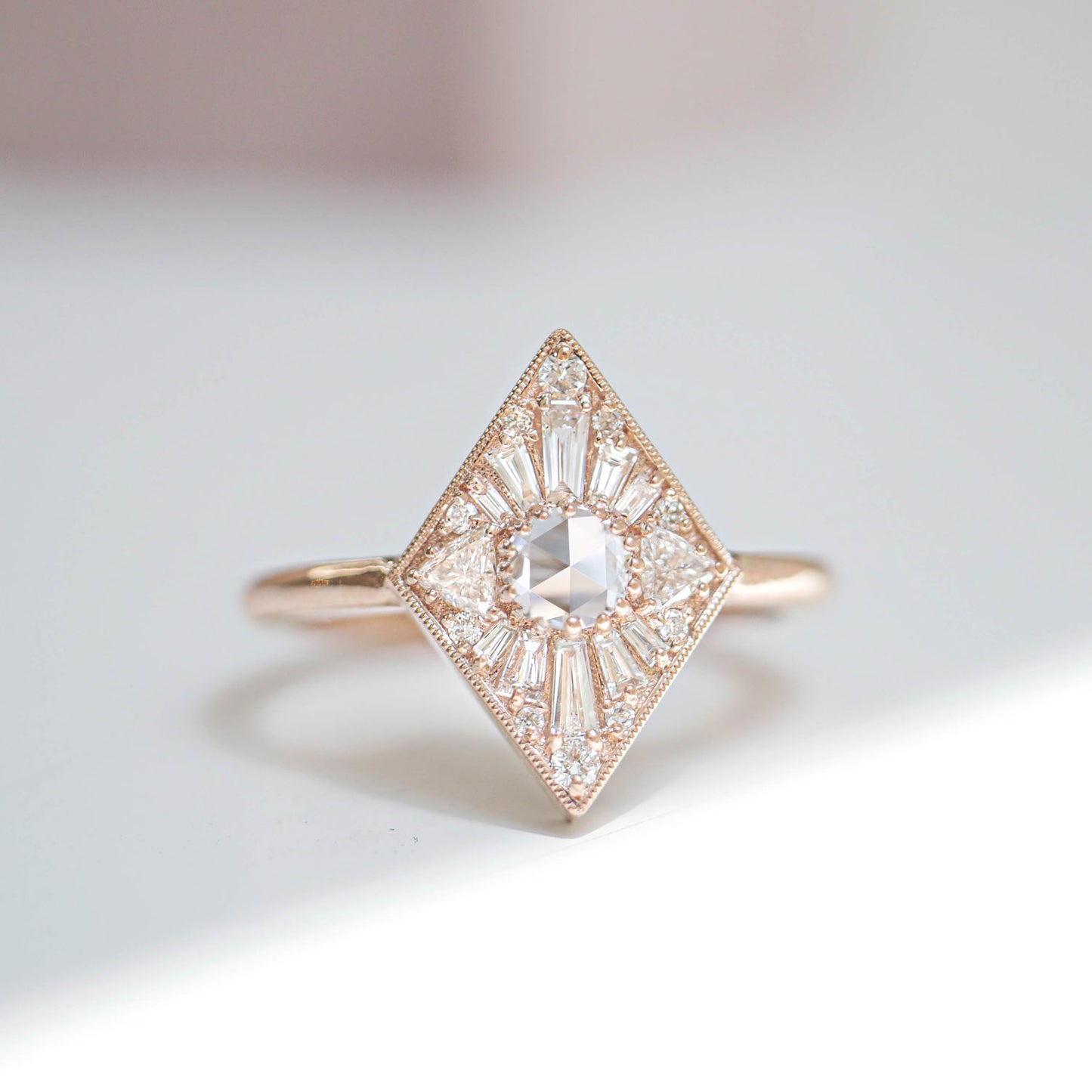 Mini Kite Shape Round Rose Cut Diamond Mosaic Ring